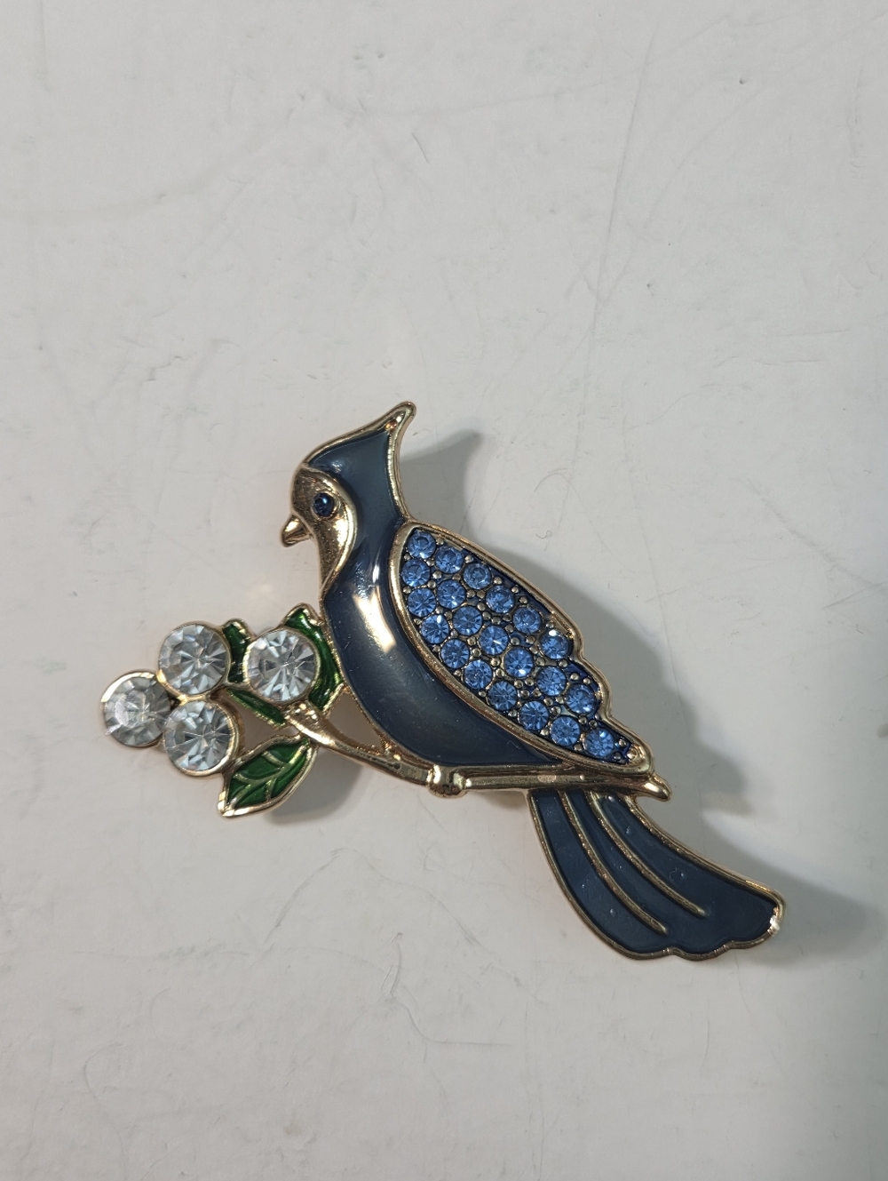 Liz Claiborne Blue Bird Brooch with blue green enameled and Clear Accents